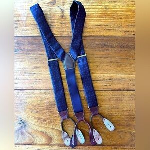 Vintage CAS W Germany Navy/Red Polka Dot Suspender with Leather 1980's era